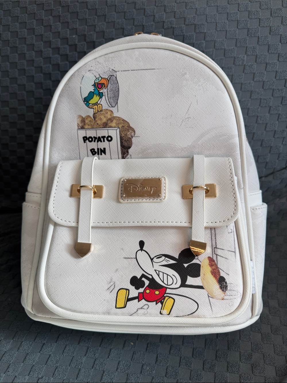 Disney White Mini Backpack with Mickey Mouse Graphic and Gold Accents